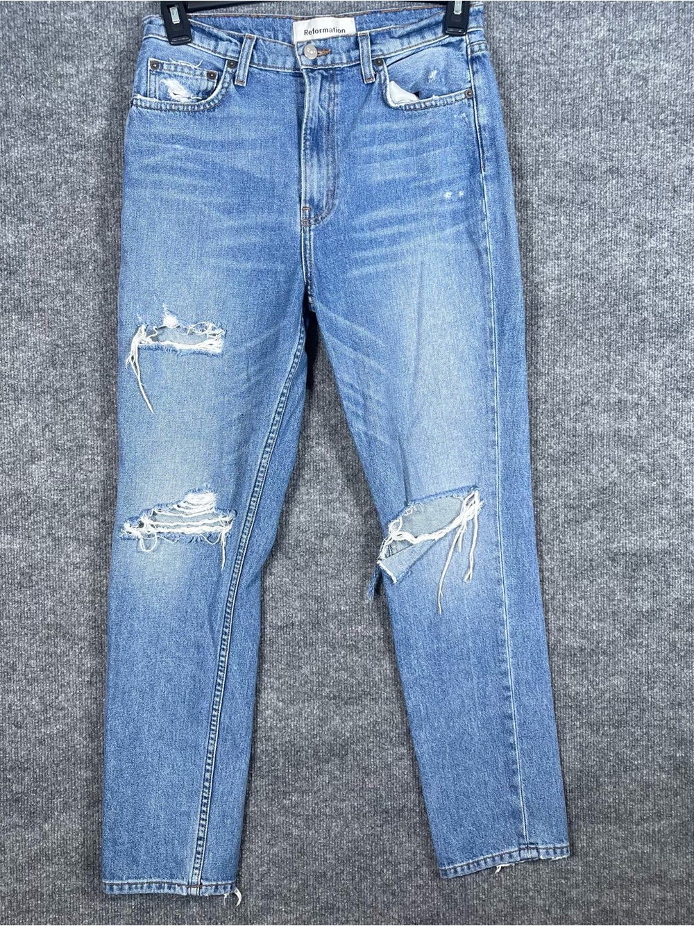Reformation Womens 29 Julia High Cigarette Blue Jeans Light Wash Distressed - Picture 2 of 10